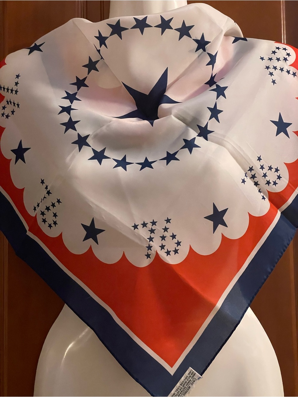 1976 Bicentennial Scarf Star Print Square Scarf in Red, White & Navy —collector